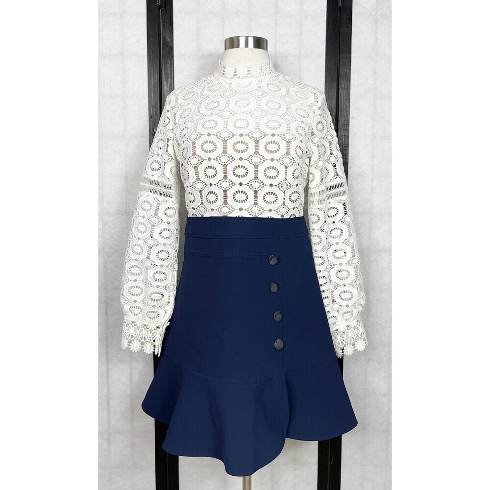 Self Portrait White Crochet Lace A-LIne Mini Dress. M